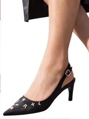 KARL LAGERFELD Sunday Black Faux Leather Slingback Kitten Heel Pump--NWOB--9